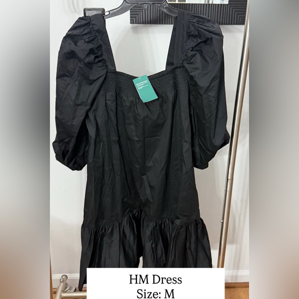 H&M Black Dress with Puff Sleeves